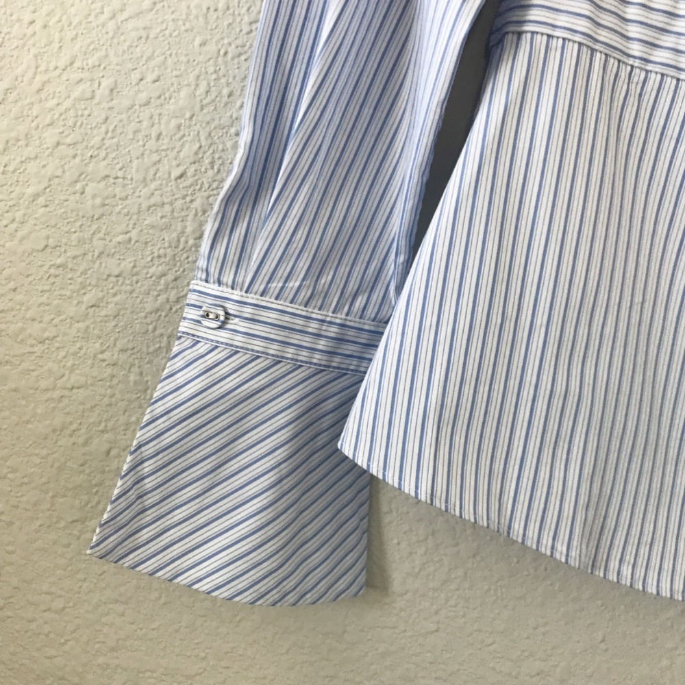 Karen Millen Pleated Striped Ruffle US 6/UK 10 Long Sleeve Button Up Shirt NWOT - Picture 5 of 12